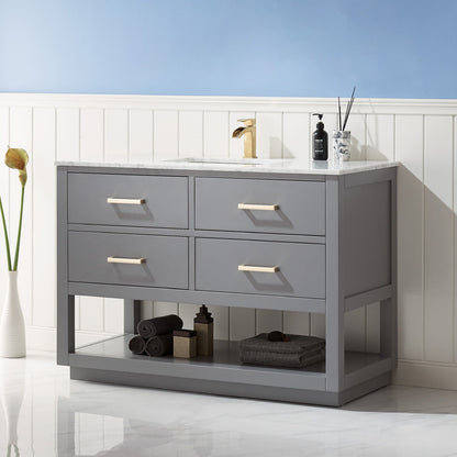 Remi 48" Single Bathroom Vanity Set in Gray and Carrara White Marble Countertop without Mirror