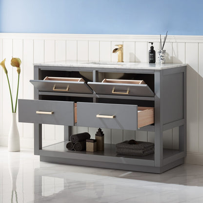 Remi 48" Single Bathroom Vanity Set in Gray and Carrara White Marble Countertop without Mirror