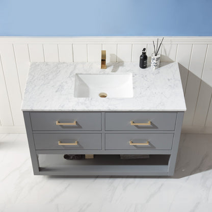 Remi 48" Single Bathroom Vanity Set in Gray and Carrara White Marble Countertop without Mirror