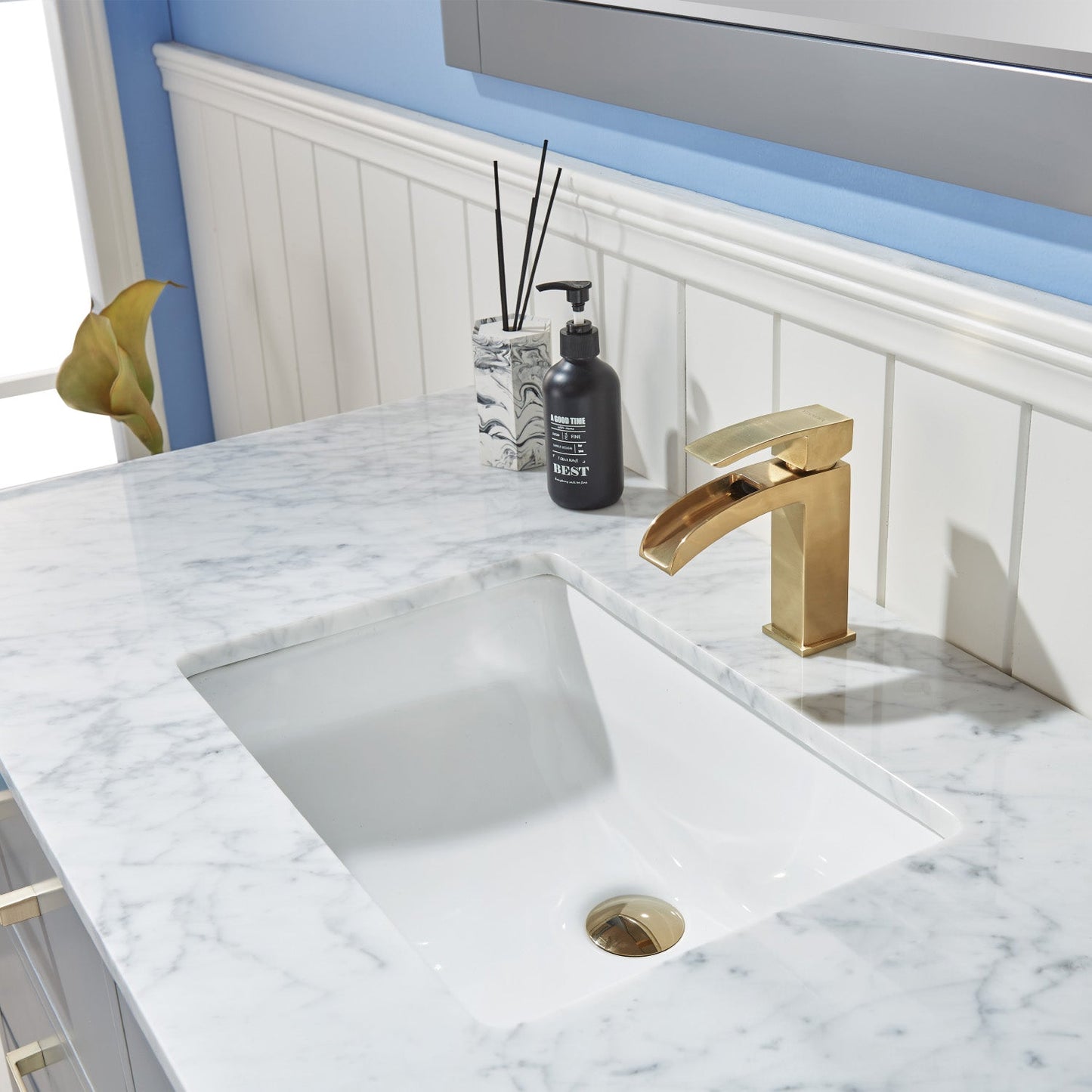 Remi 48" Single Bathroom Vanity Set in Gray and Carrara White Marble Countertop without Mirror