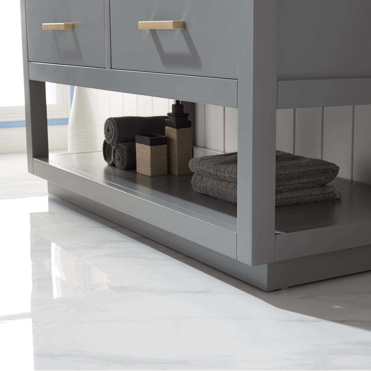 Remi 48" Single Bathroom Vanity Set in Gray and Carrara White Marble Countertop without Mirror