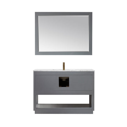 Remi 48" Single Bathroom Vanity Set in Gray and Carrara White Marble Countertop with Mirror
