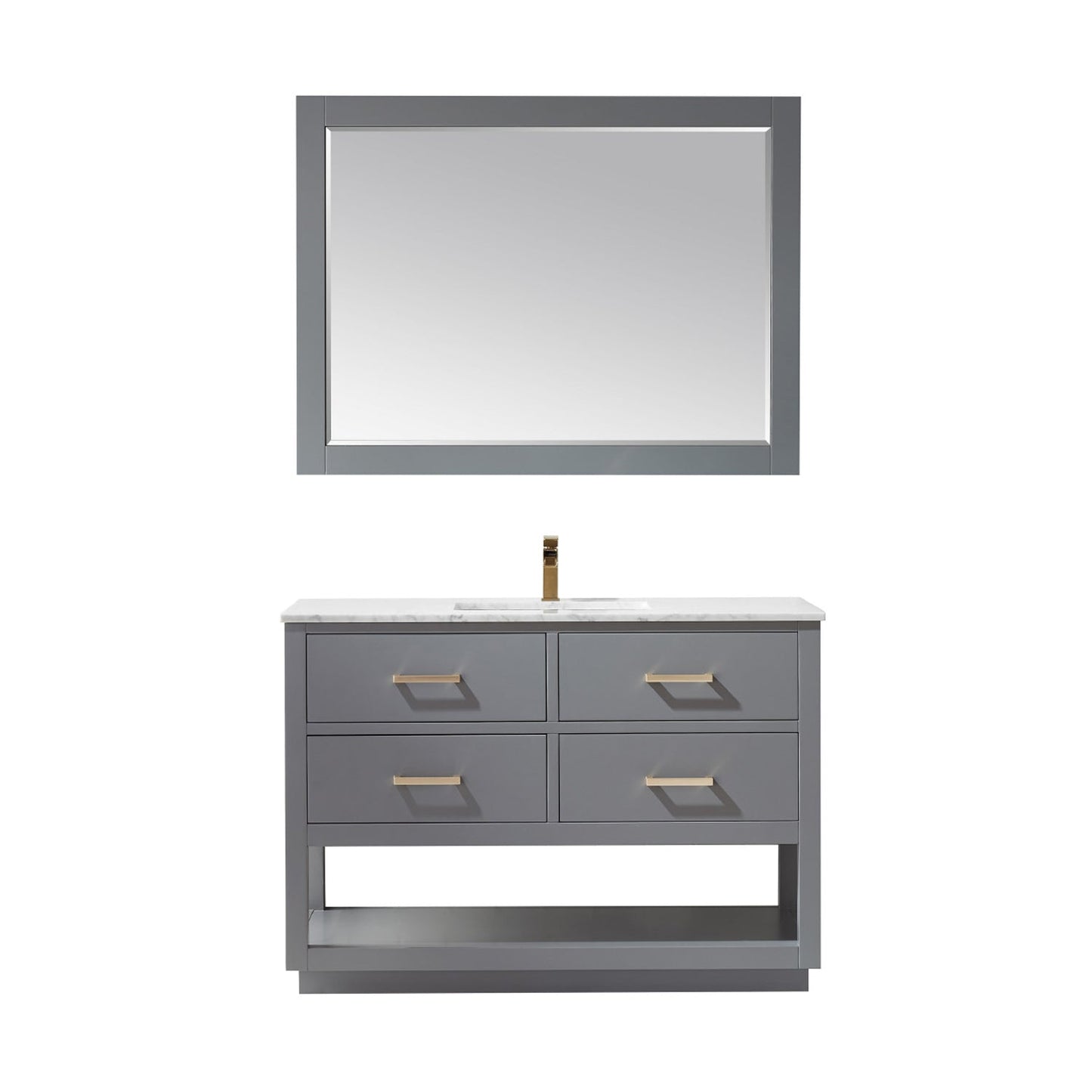 Remi 48" Single Bathroom Vanity Set in Gray and Carrara White Marble Countertop with Mirror