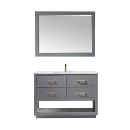 Remi 48" Single Bathroom Vanity Set in Gray and Carrara White Marble Countertop with Mirror