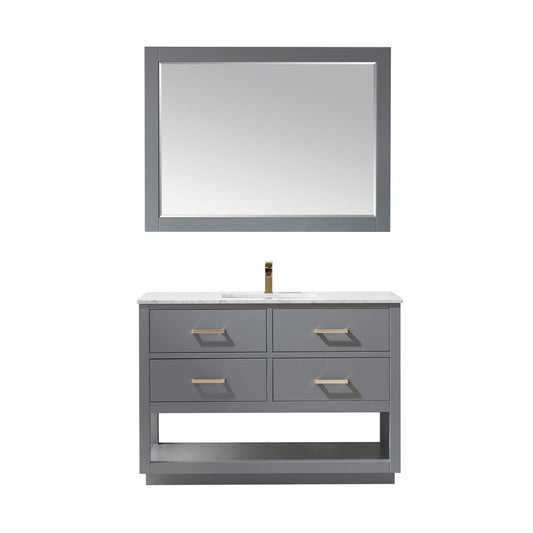 Remi 48" Single Bathroom Vanity Set in Gray and Carrara White Marble Countertop with Mirror