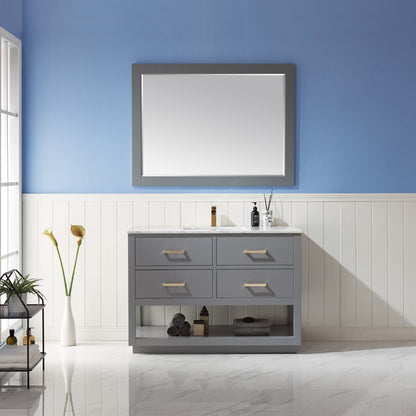 Remi 48" Single Bathroom Vanity Set in Gray and Carrara White Marble Countertop with Mirror