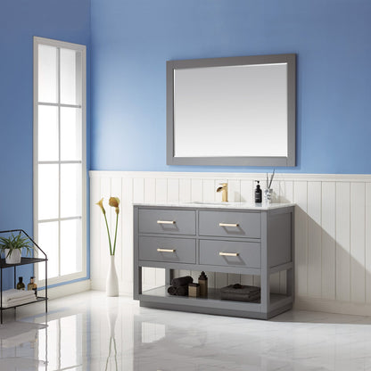 Remi 48" Single Bathroom Vanity Set in Gray and Carrara White Marble Countertop with Mirror