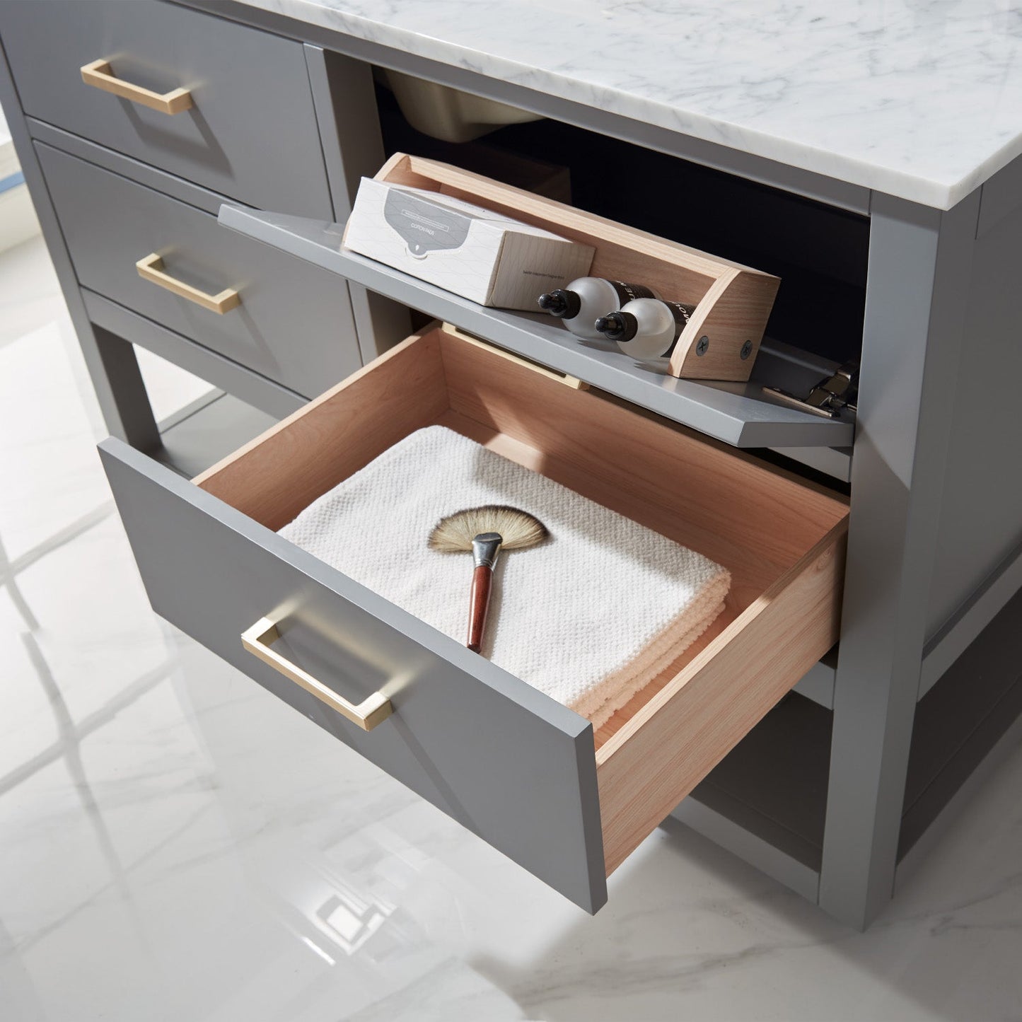 Remi 48" Single Bathroom Vanity Set in Gray and Carrara White Marble Countertop with Mirror