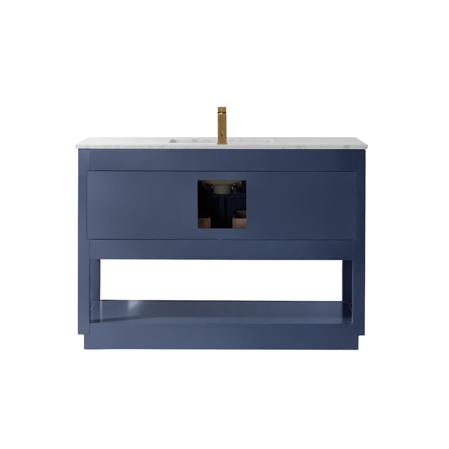 Remi 48" Single Bathroom Vanity Set in Royal Blue and Carrara White Marble Countertop without Mirror