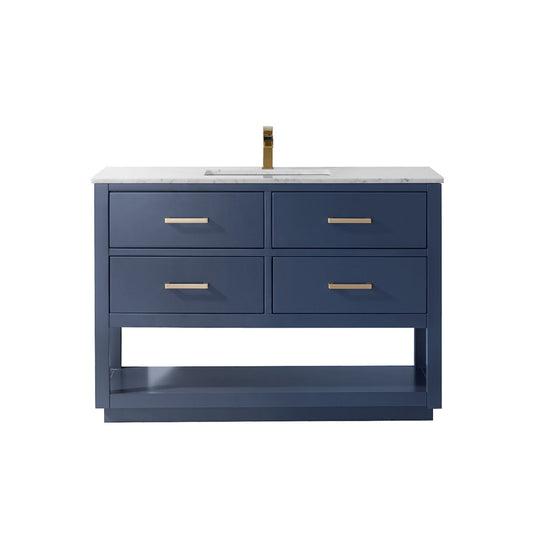 Remi 48" Single Bathroom Vanity Set in Royal Blue and Carrara White Marble Countertop without Mirror