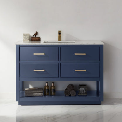 Remi 48" Single Bathroom Vanity Set in Royal Blue and Carrara White Marble Countertop without Mirror