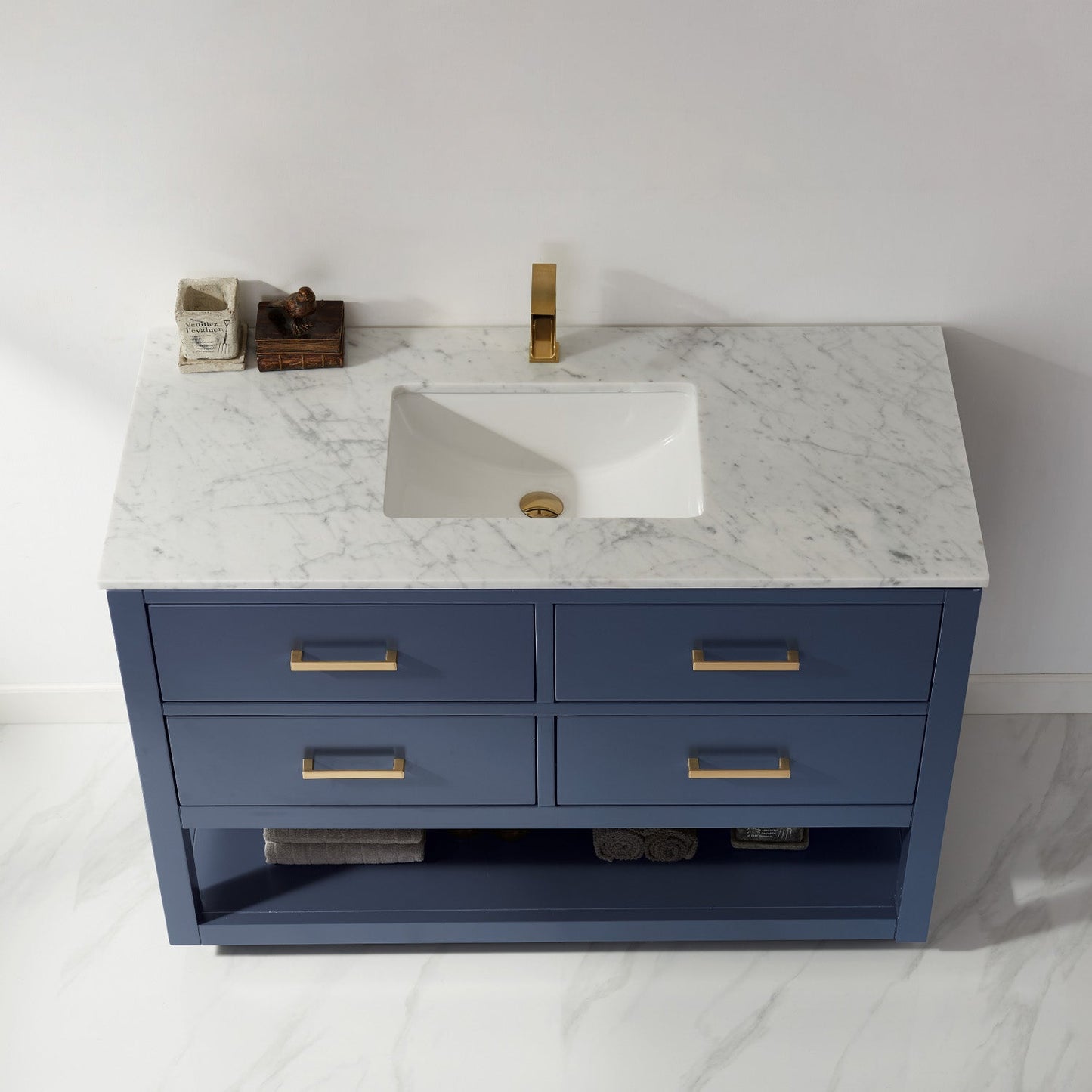 Remi 48" Single Bathroom Vanity Set in Royal Blue and Carrara White Marble Countertop without Mirror