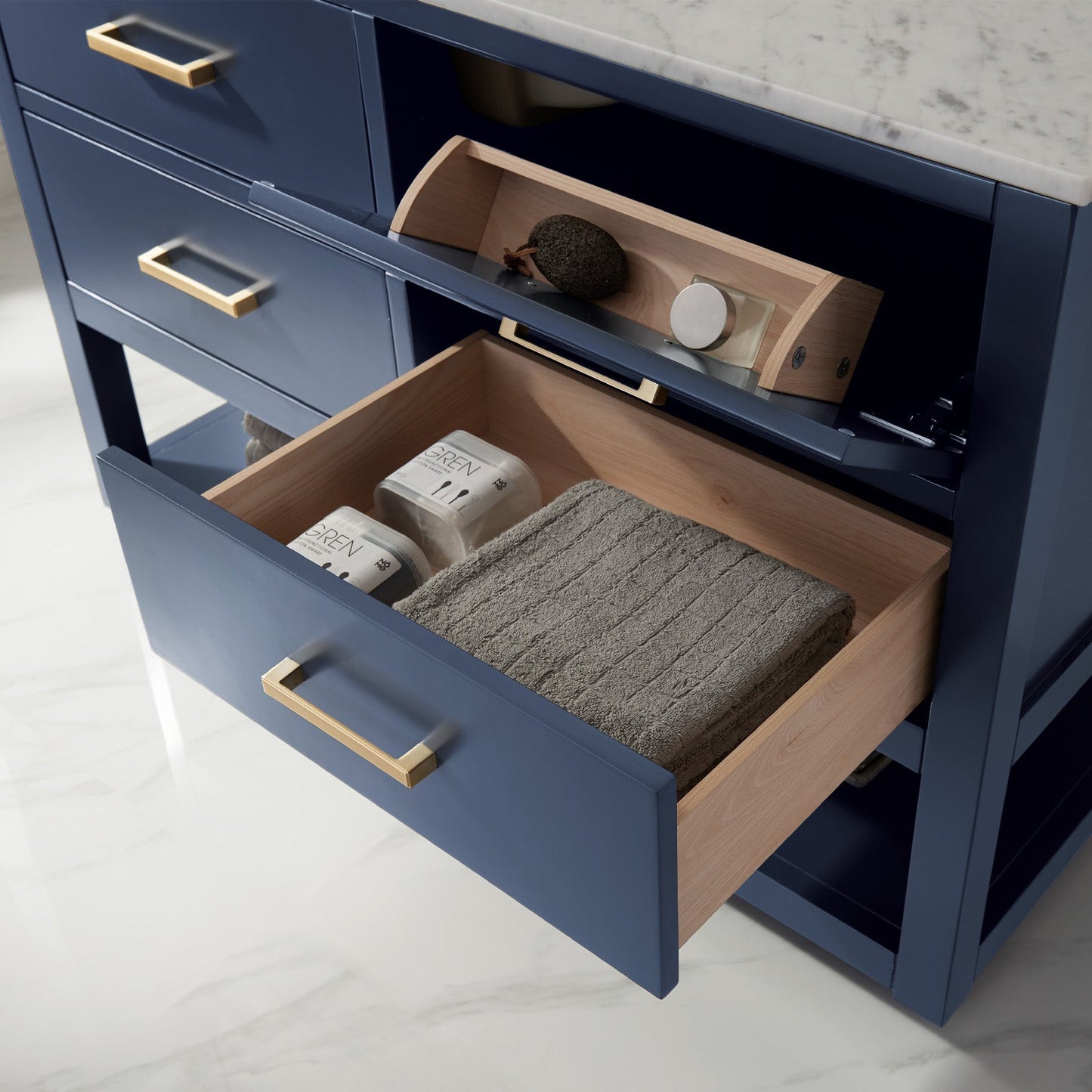 Remi 48" Single Bathroom Vanity Set in Royal Blue and Carrara White Marble Countertop without Mirror