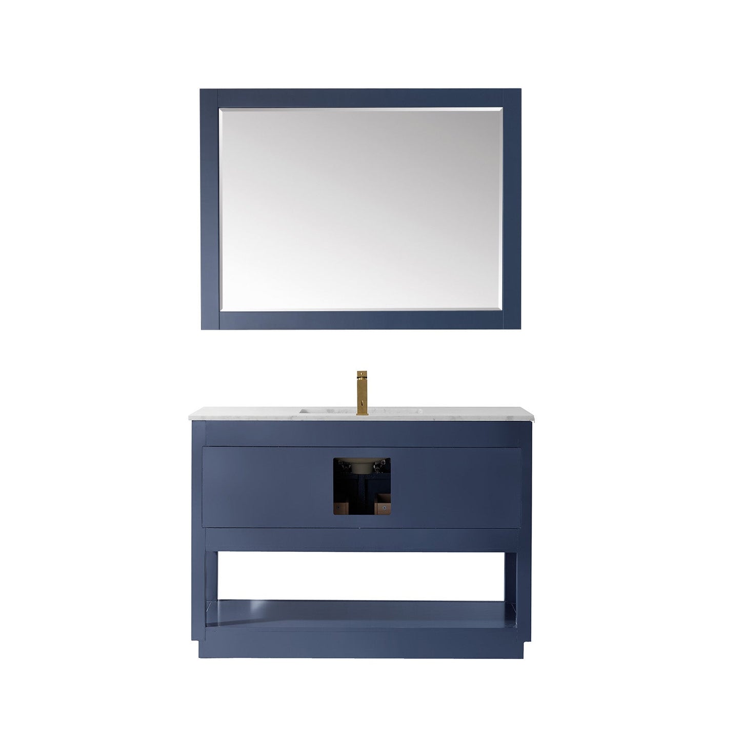 Remi 48" Single Bathroom Vanity Set in Royal Blue and Carrara White Marble Countertop with Mirror