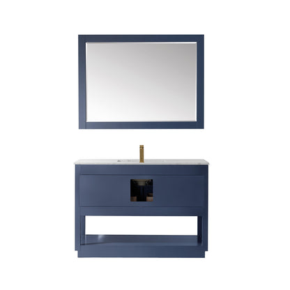 Remi 48" Single Bathroom Vanity Set in Royal Blue and Carrara White Marble Countertop with Mirror