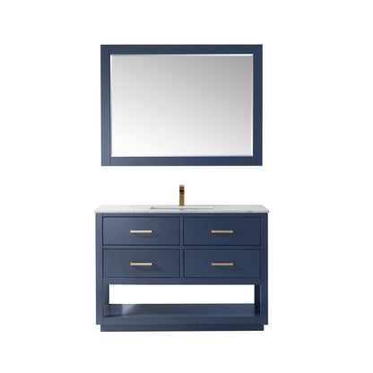 Remi 48" Single Bathroom Vanity Set in Royal Blue and Carrara White Marble Countertop with Mirror