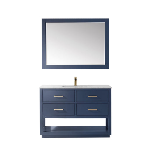 Remi 48" Single Bathroom Vanity Set in Royal Blue and Carrara White Marble Countertop with Mirror
