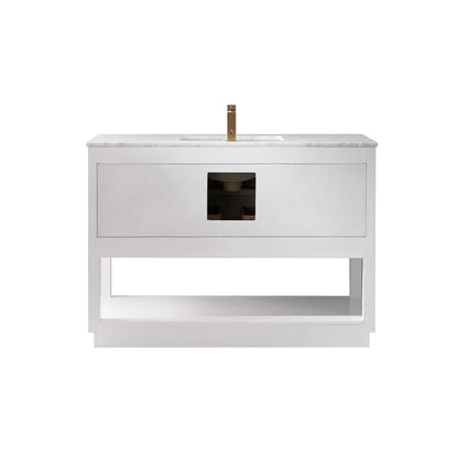 Remi 48" Single Bathroom Vanity Set in White and Carrara White Marble Countertop without Mirror