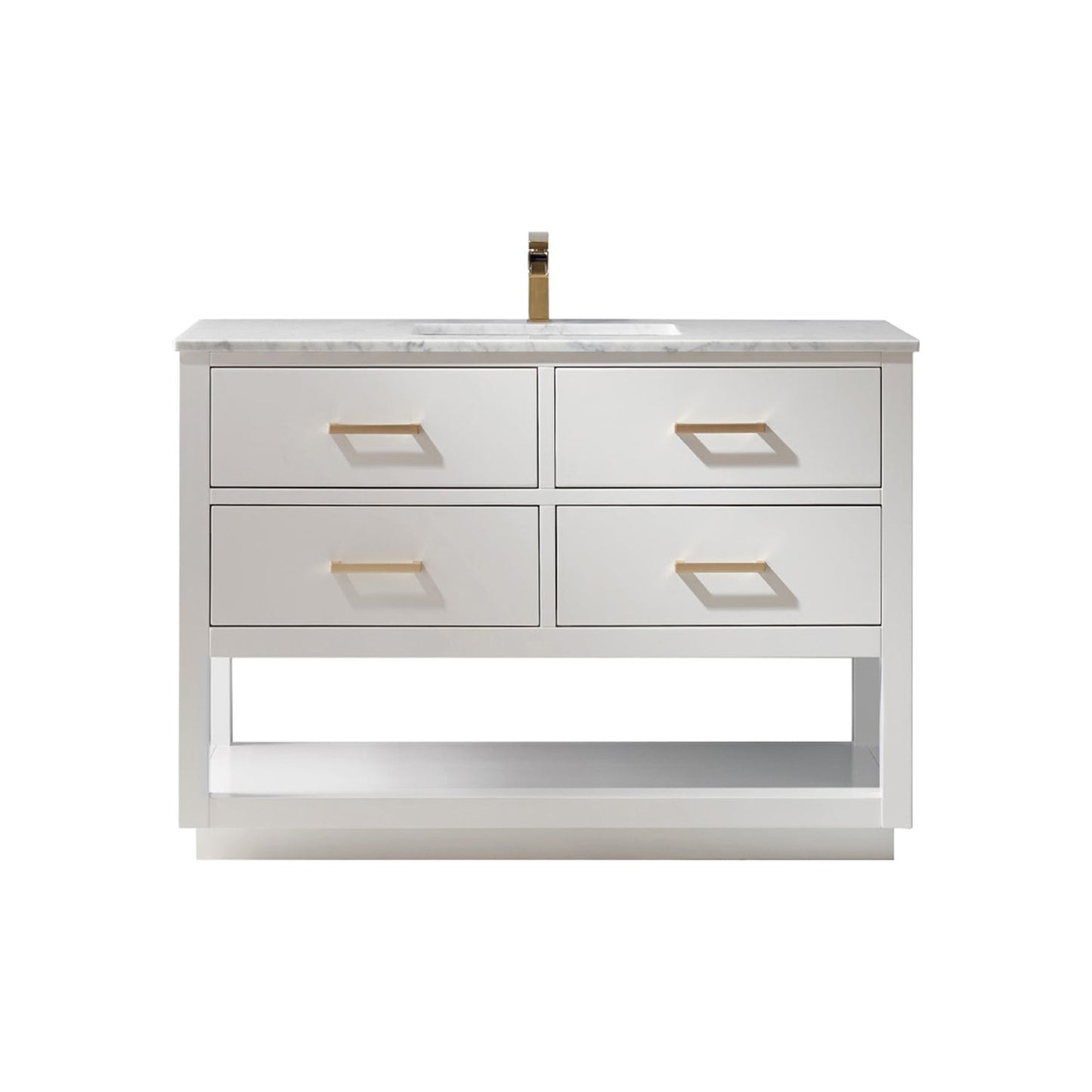 Remi 48" Single Bathroom Vanity Set in White and Carrara White Marble Countertop without Mirror