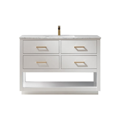 Remi 48" Single Bathroom Vanity Set in White and Carrara White Marble Countertop without Mirror