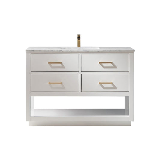 Remi 48" Single Bathroom Vanity Set in White and Carrara White Marble Countertop without Mirror
