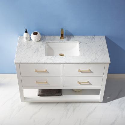 Remi 48" Single Bathroom Vanity Set in White and Carrara White Marble Countertop without Mirror