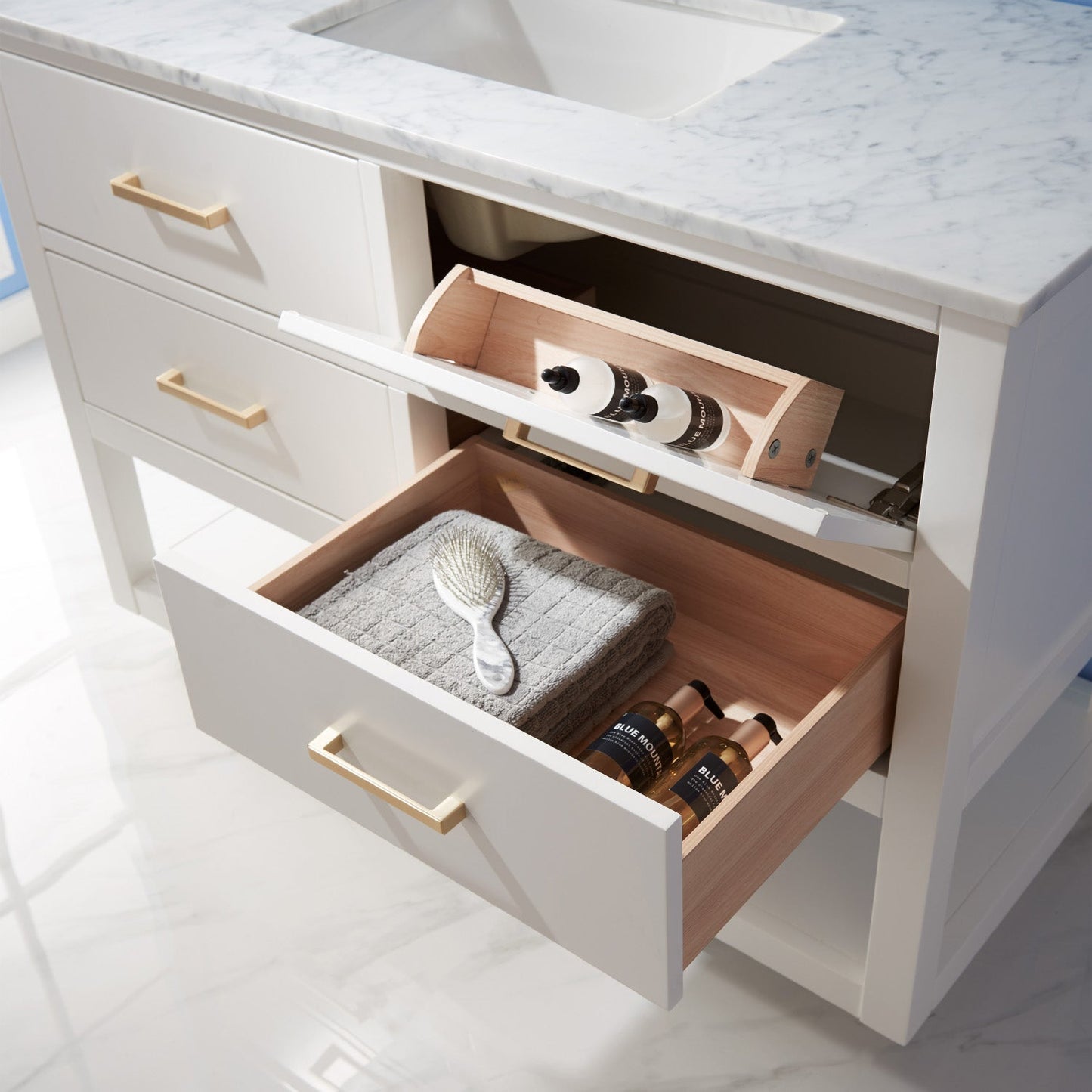 Remi 48" Single Bathroom Vanity Set in White and Carrara White Marble Countertop without Mirror