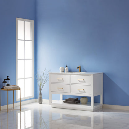 Remi 48" Single Bathroom Vanity Set in White and Carrara White Marble Countertop without Mirror