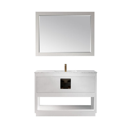 Remi 48" Single Bathroom Vanity Set in White and Carrara White Marble Countertop with Mirror