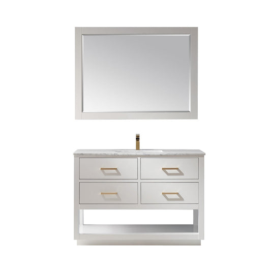 Remi 48" Single Bathroom Vanity Set in White and Carrara White Marble Countertop with Mirror