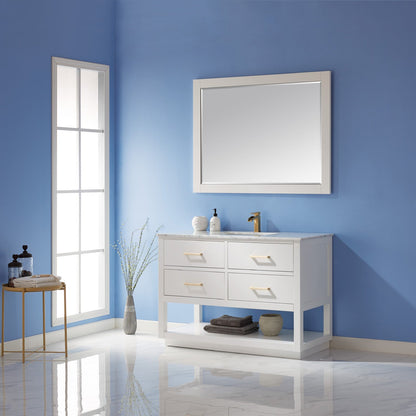Remi 48" Single Bathroom Vanity Set in White and Carrara White Marble Countertop with Mirror