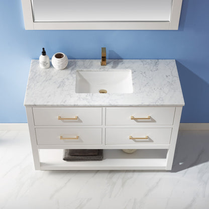 Remi 48" Single Bathroom Vanity Set in White and Carrara White Marble Countertop with Mirror