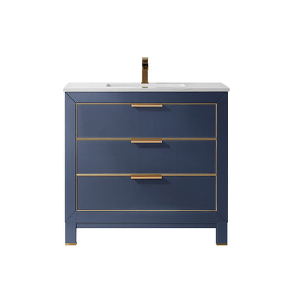 Jackson 36" Single Bathroom Vanity Set in Royal Blue and Aosta White Engineered Stone Countertop without Mirror