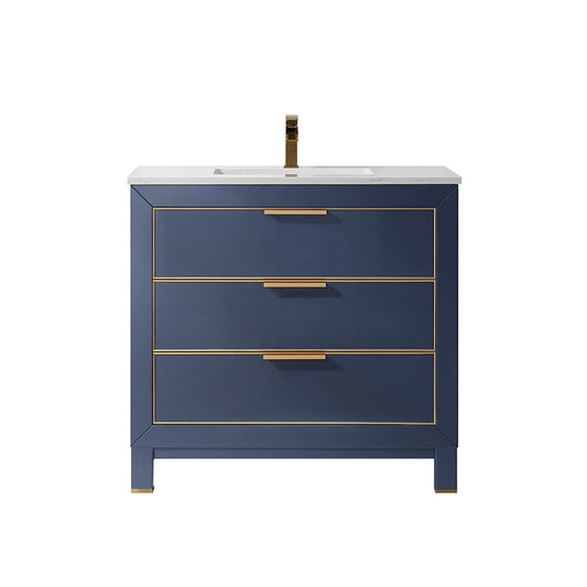 Jackson 36" Single Bathroom Vanity Set in Royal Blue and Aosta White Engineered Stone Countertop without Mirror