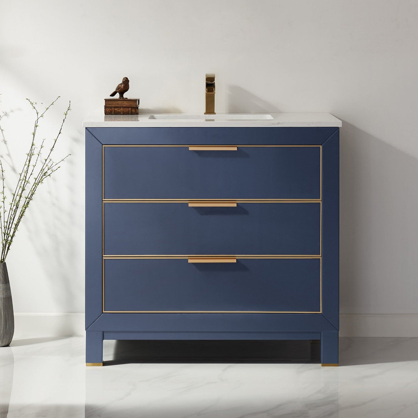 Jackson 36" Single Bathroom Vanity Set in Royal Blue and Aosta White Engineered Stone Countertop without Mirror