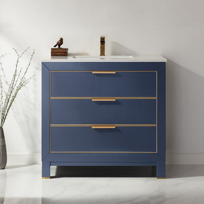 Jackson 36" Single Bathroom Vanity Set in Royal Blue and Aosta White Engineered Stone Countertop without Mirror