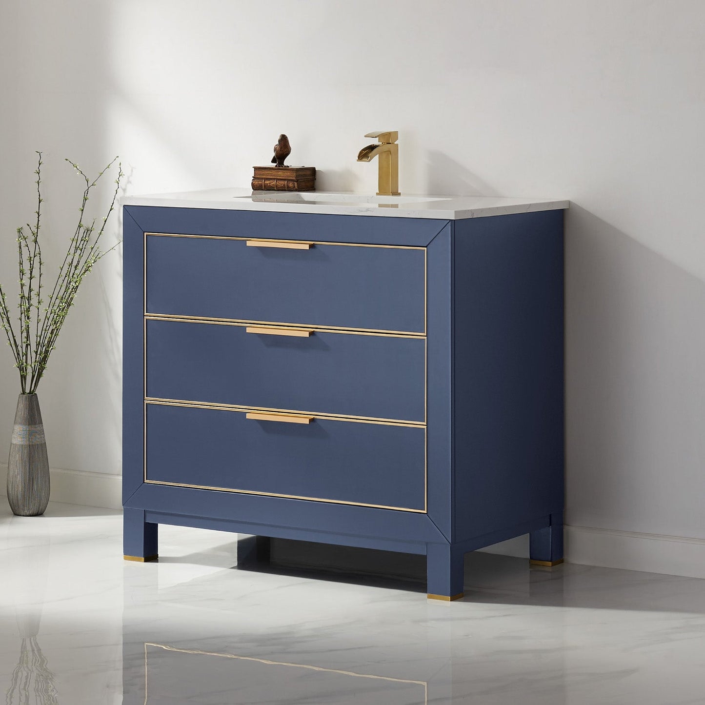 Jackson 36" Single Bathroom Vanity Set in Royal Blue and Aosta White Engineered Stone Countertop without Mirror