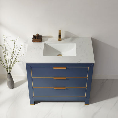 Jackson 36" Single Bathroom Vanity Set in Royal Blue and Aosta White Engineered Stone Countertop without Mirror