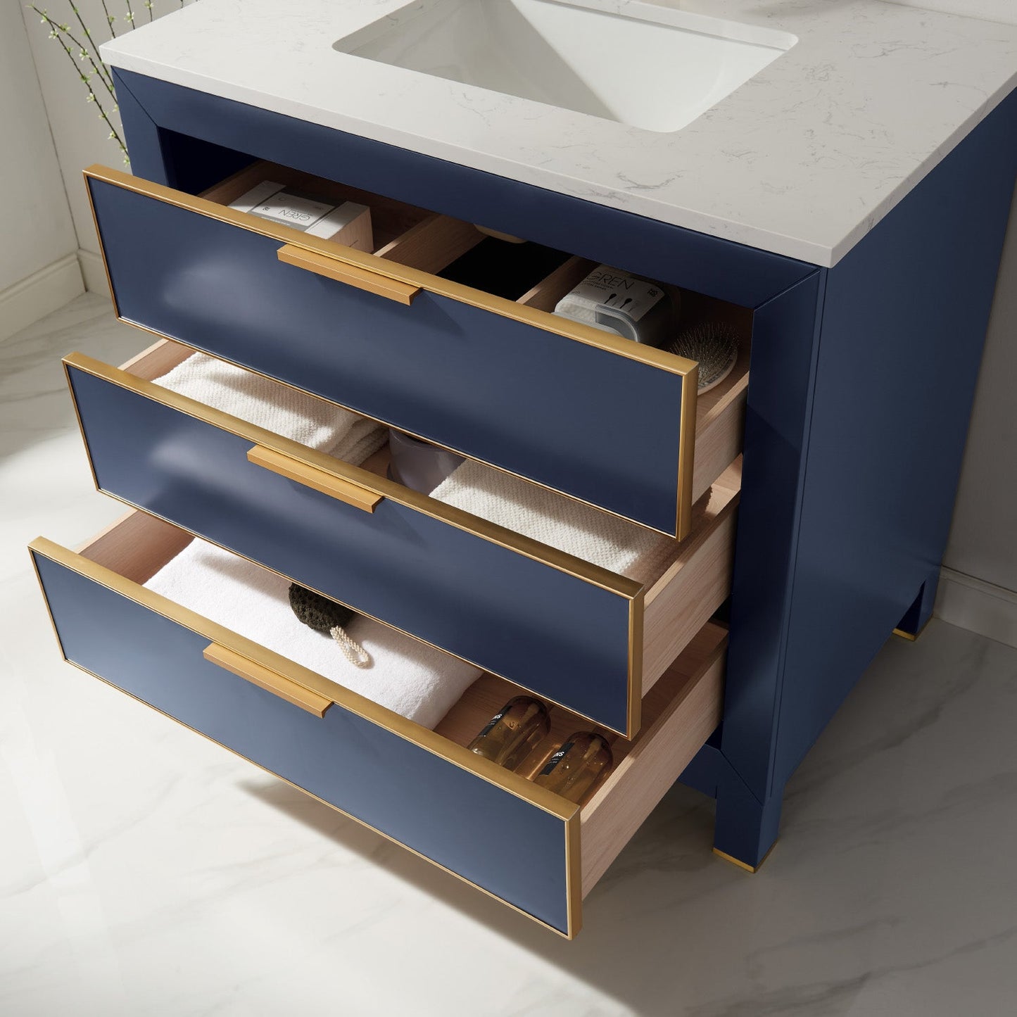 Jackson 36" Single Bathroom Vanity Set in Royal Blue and Aosta White Engineered Stone Countertop without Mirror