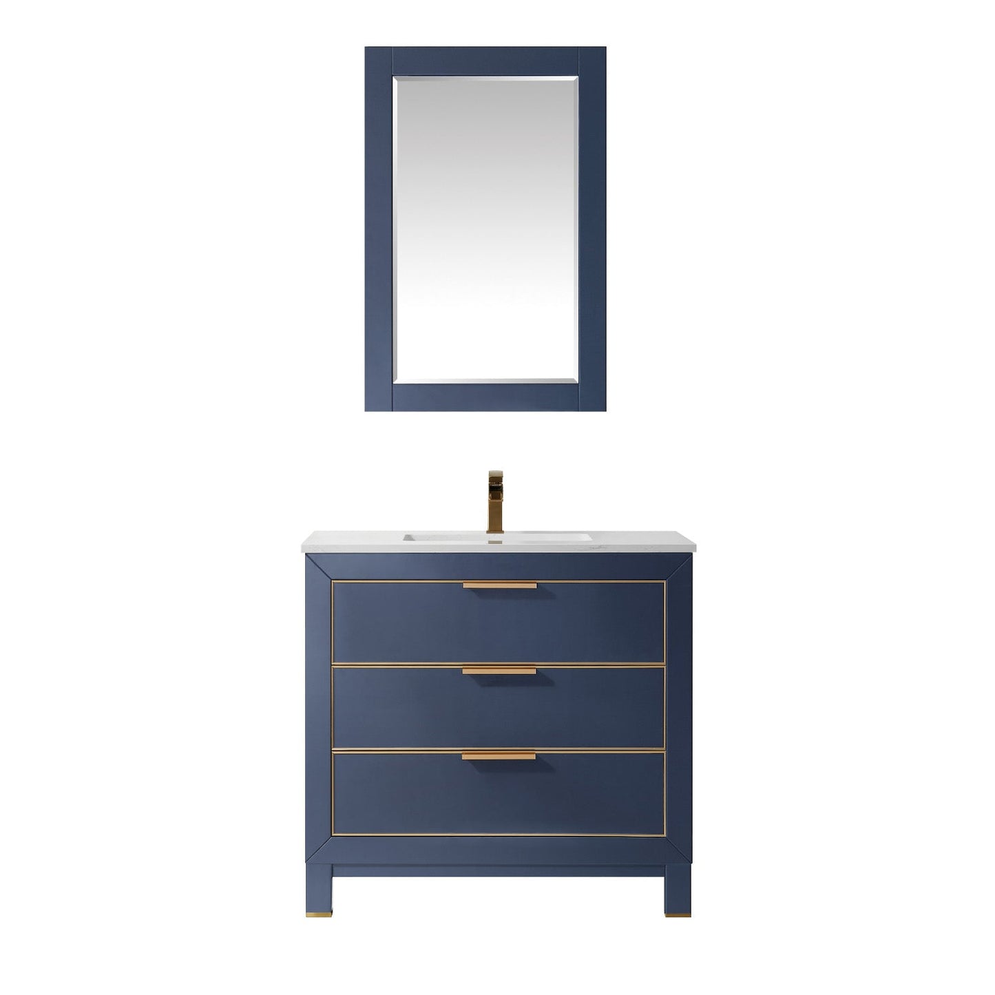 Jackson 36" Single Bathroom Vanity Set in Royal Blue and Aosta White Engineered Stone Countertop with Mirror