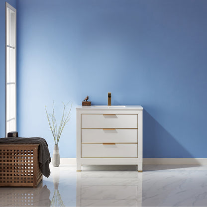 Jackson 36" Single Bathroom Vanity Set in White and Aosta White Engineered Stone Countertop without Mirror