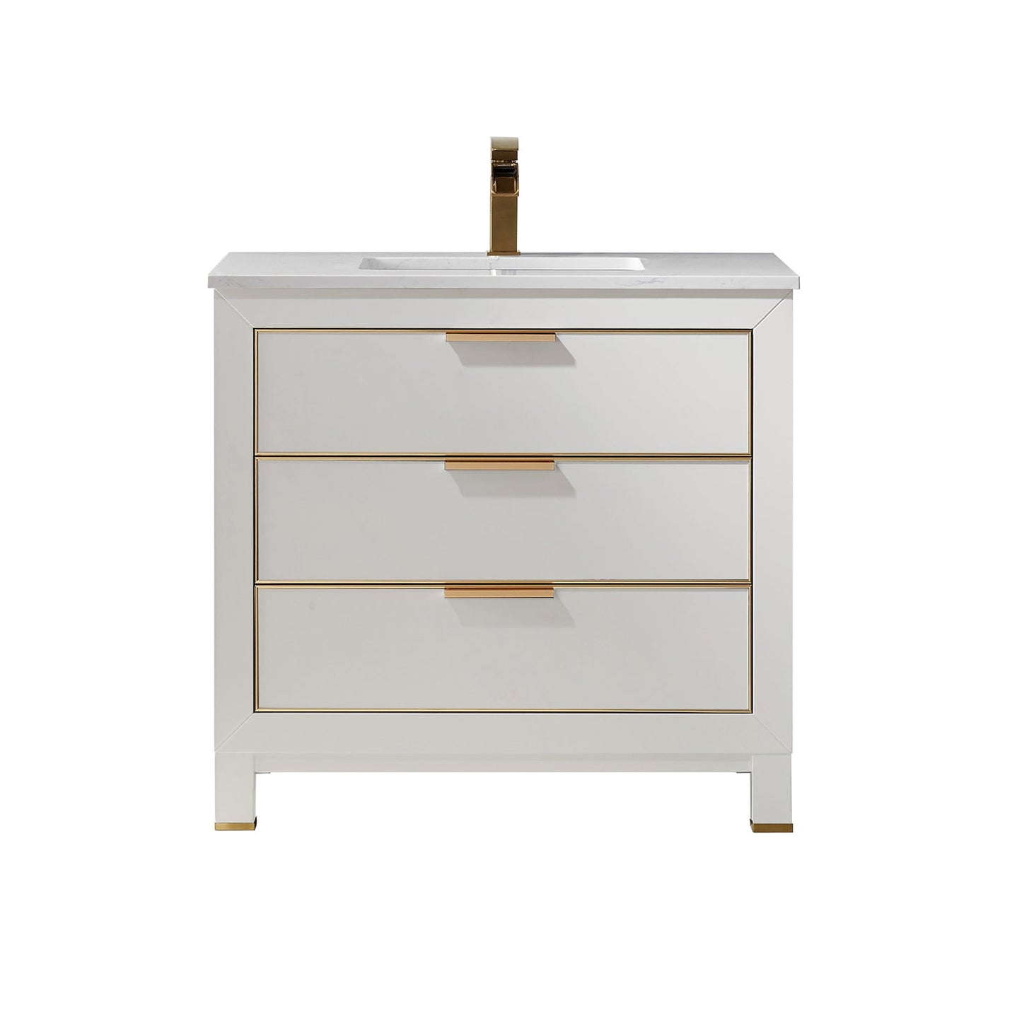Jackson 36" Single Bathroom Vanity Set in White and Aosta White Engineered Stone Countertop without Mirror