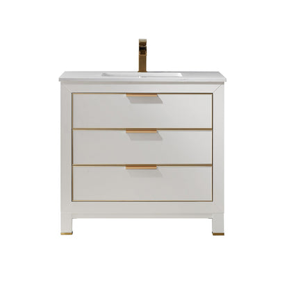 Jackson 36" Single Bathroom Vanity Set in White and Aosta White Engineered Stone Countertop without Mirror