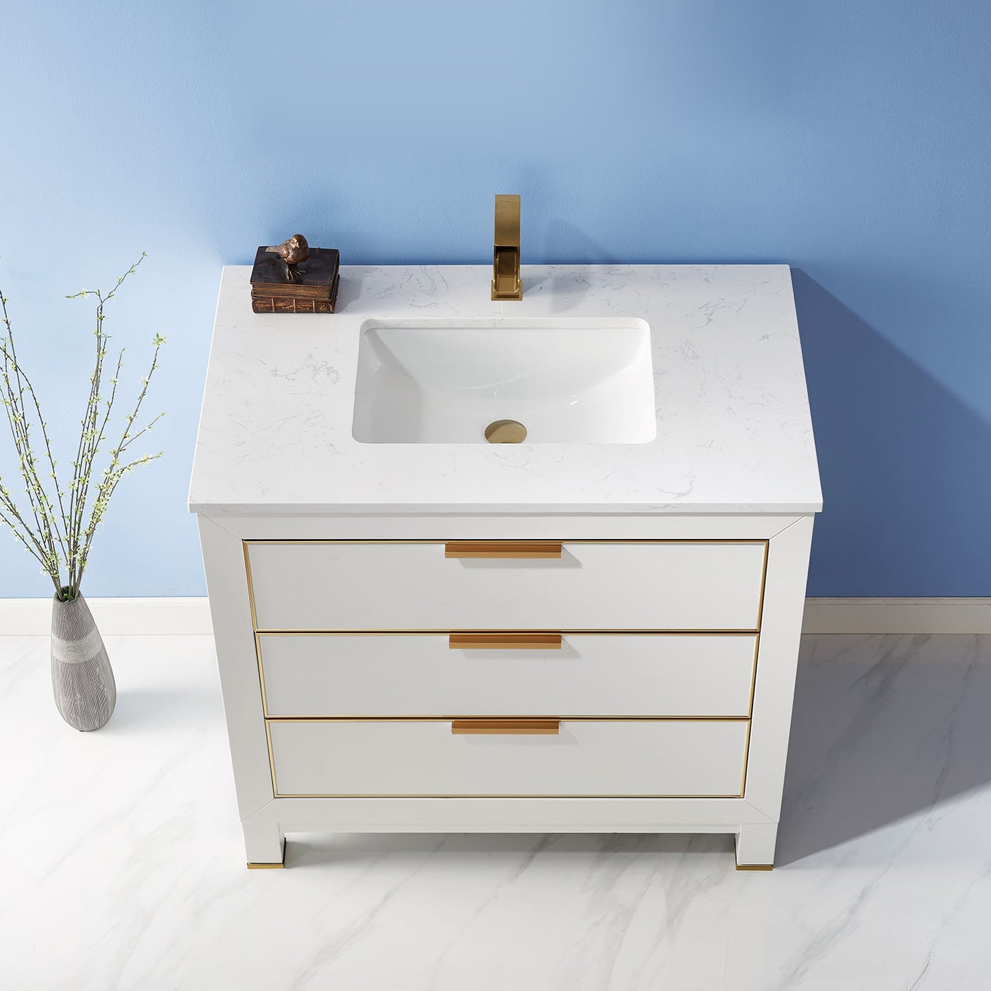 Jackson 36" Single Bathroom Vanity Set in White and Aosta White Engineered Stone Countertop without Mirror