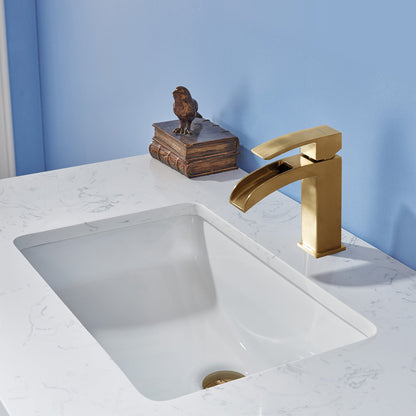 Jackson 36" Single Bathroom Vanity Set in White and Aosta White Engineered Stone Countertop without Mirror