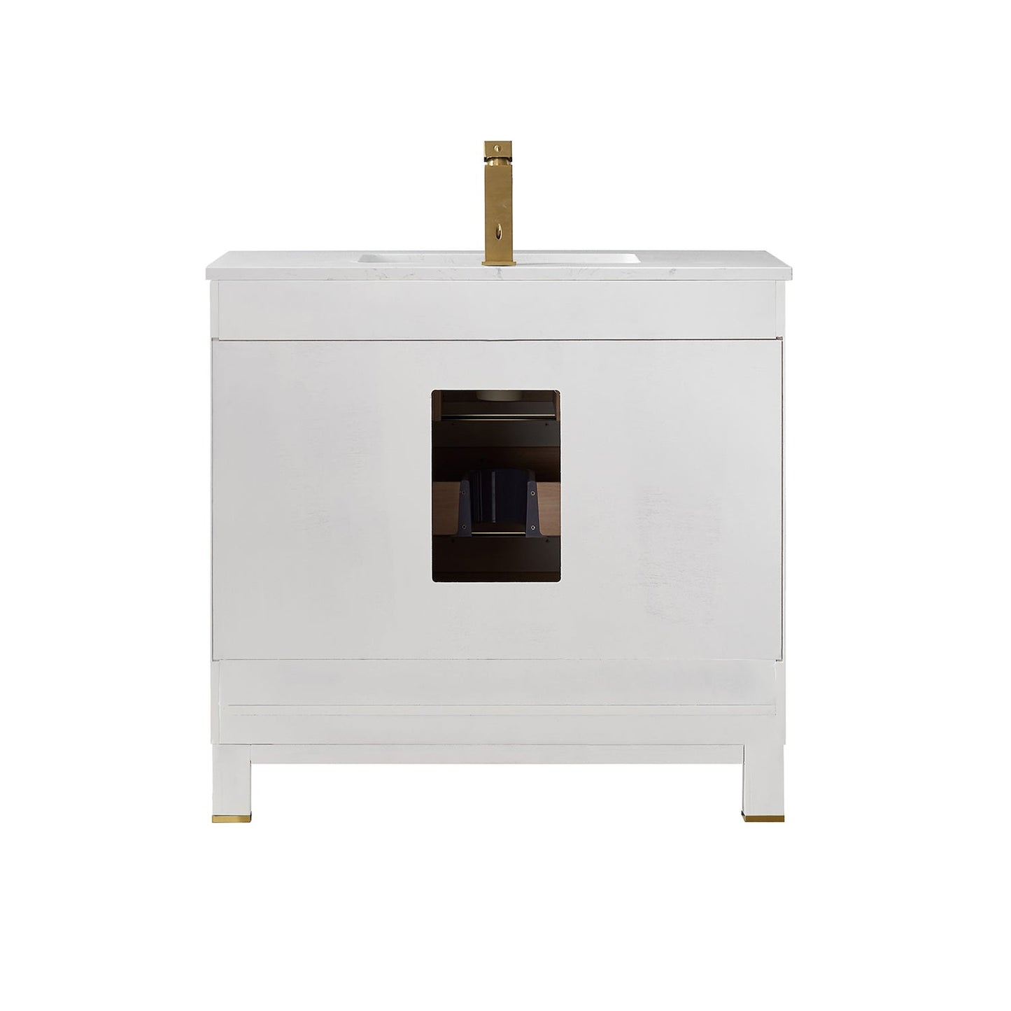 Jackson 36" Single Bathroom Vanity Set in White and Aosta White Engineered Stone Countertop without Mirror