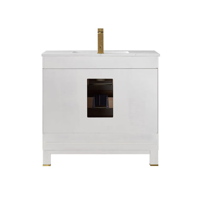 Jackson 36" Single Bathroom Vanity Set in White and Aosta White Engineered Stone Countertop without Mirror