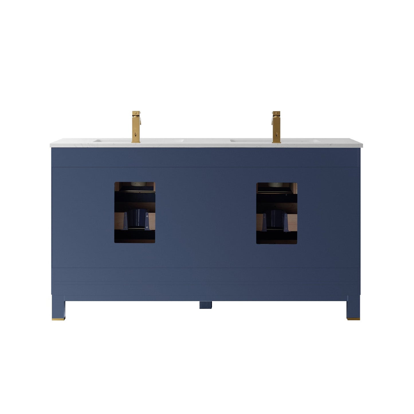 Jackson 60" Double Bathroom Vanity Set in Royal Blue and Aosta White Engineered Stone Countertop without Mirror