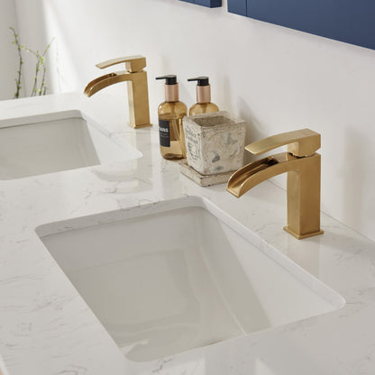 Jackson 60" Double Bathroom Vanity Set in Royal Blue and Aosta White Engineered Stone Countertop without Mirror