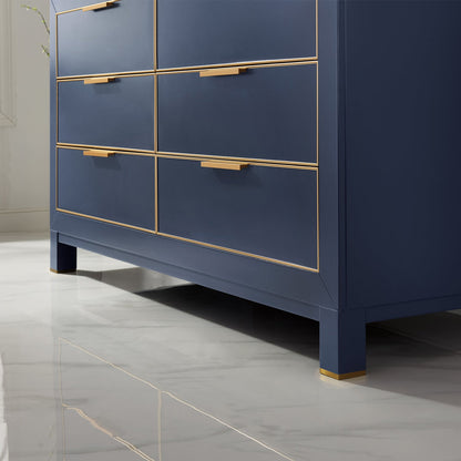 Jackson 60" Double Bathroom Vanity Set in Royal Blue and Aosta White Engineered Stone Countertop with Mirror